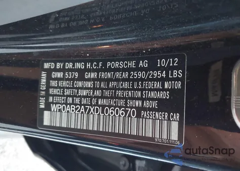 2013 Porsche Panamera S из США, поврежденный, VIN WP0AB2A7XDL060670